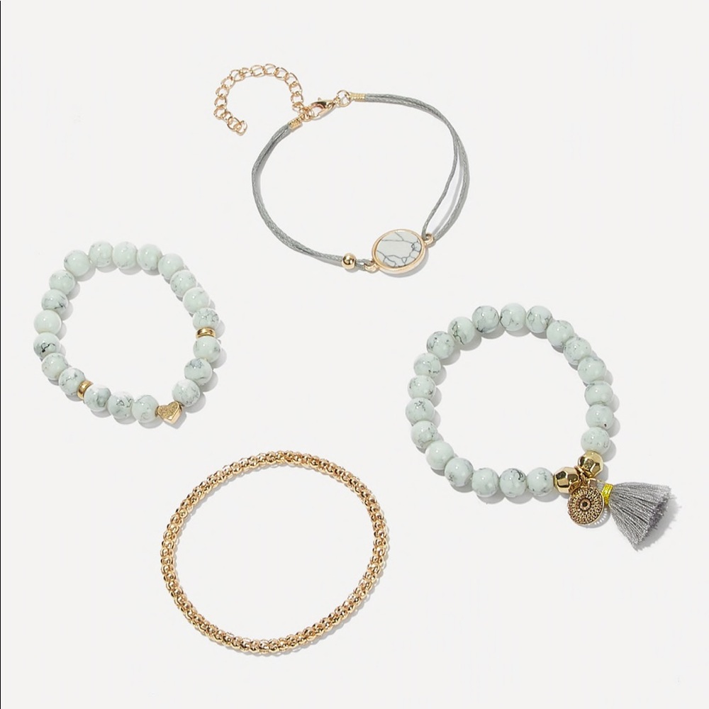 4 bracelets set white marble gold minimalist - Picture 2 of 2